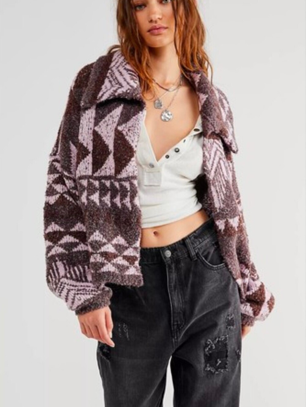 Free People Geometric Pattern Knit Cardigan Sweater